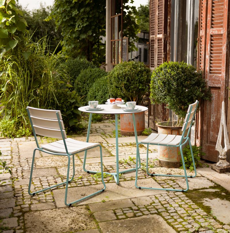 Weishäupl BALCONY Bistrotisch Tischplatte HPL Dekor (4 Varianten)  rund ø70 cm - 13 Gestellfarben