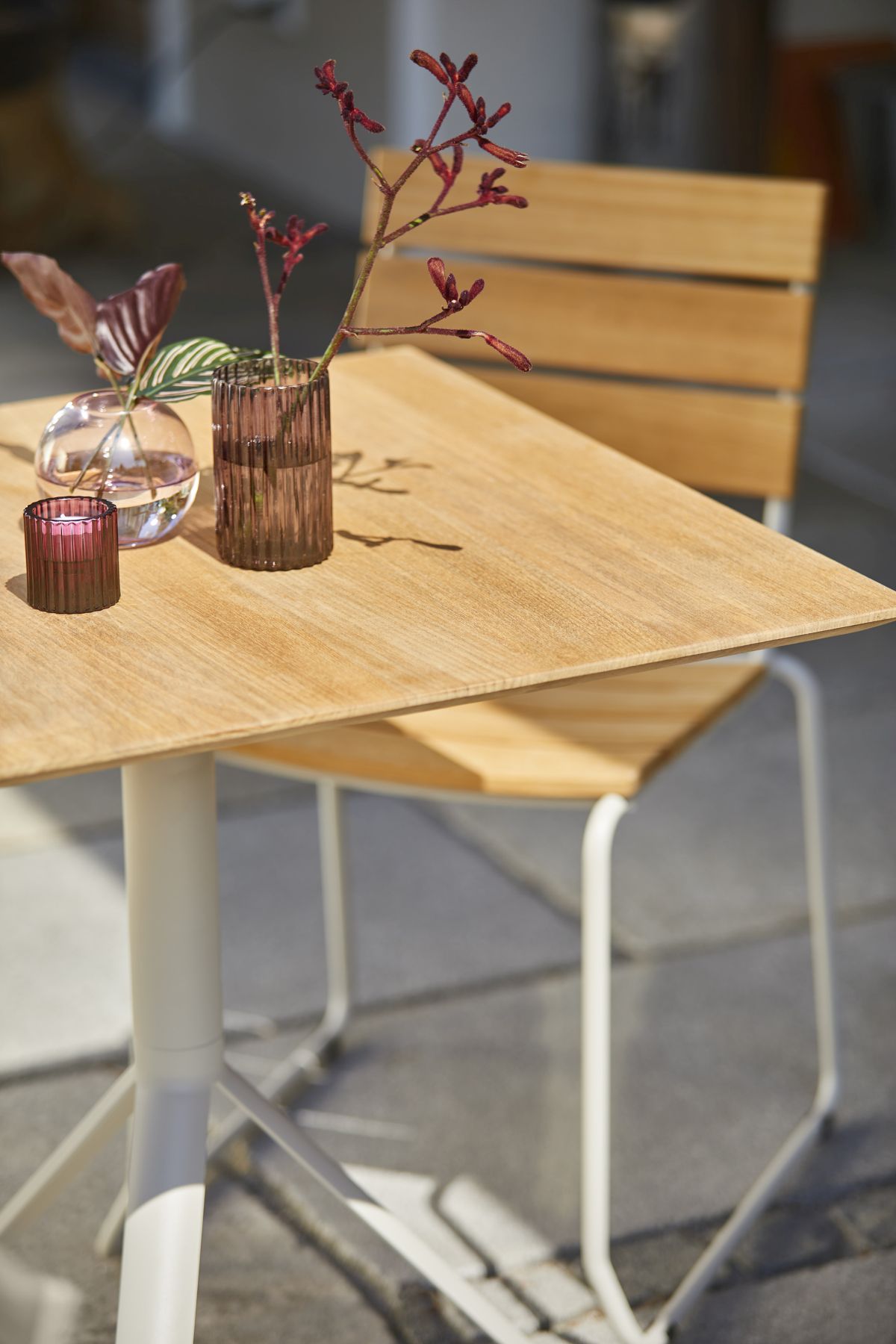 Weishäupl  TRIO Bistrotisch Edelstahl + Teak quadratisch 60 x 60 cm 