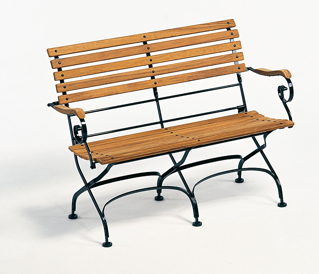 Classic 2-Sitzer Bank Belattung gerade Teak mit Armlehnen Weishäupl  